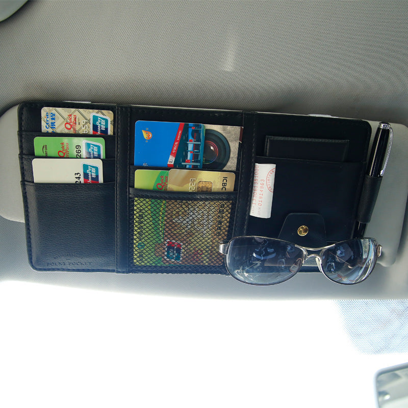 Car Sun Visor Organizer Clip – PU Leather Multifunctional Holder