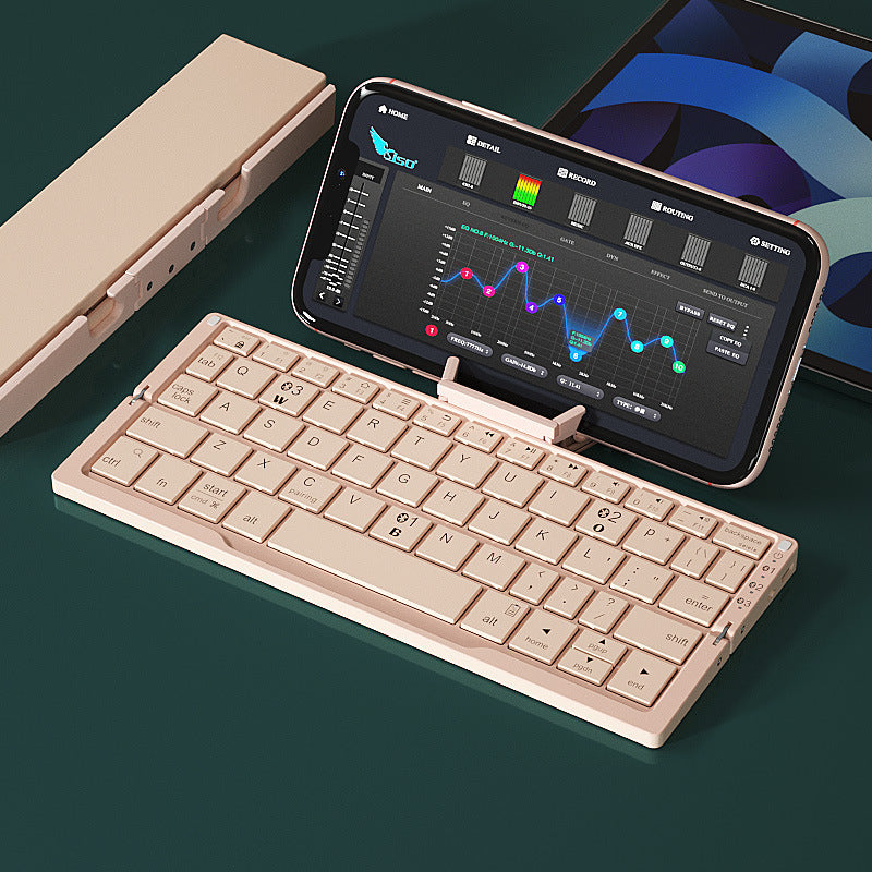 Mini-Klapp-Bluetooth-Tastatur, kabellose Tastatur, unterstützt 3 Geräte mit Ständer, wiederaufladbare, faltbare Tastatur für Telefon-Tablet