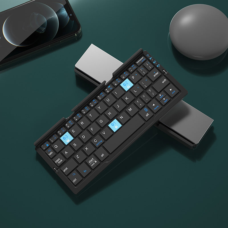 Mini-Klapp-Bluetooth-Tastatur, kabellose Tastatur, unterstützt 3 Geräte mit Ständer, wiederaufladbare, faltbare Tastatur für Telefon-Tablet