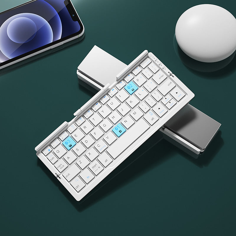Mini-Klapp-Bluetooth-Tastatur, kabellose Tastatur, unterstützt 3 Geräte mit Ständer, wiederaufladbare, faltbare Tastatur für Telefon-Tablet