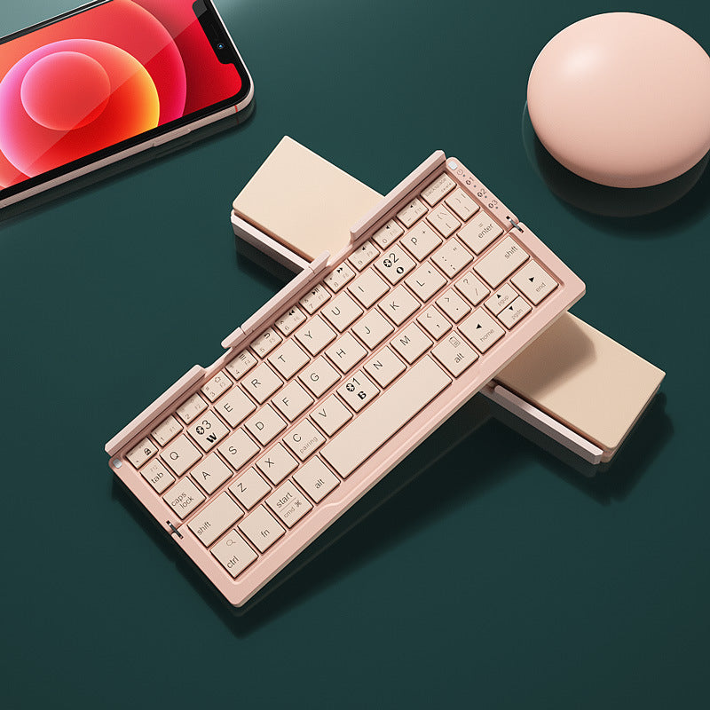 Mini-Klapp-Bluetooth-Tastatur, kabellose Tastatur, unterstützt 3 Geräte mit Ständer, wiederaufladbare, faltbare Tastatur für Telefon-Tablet