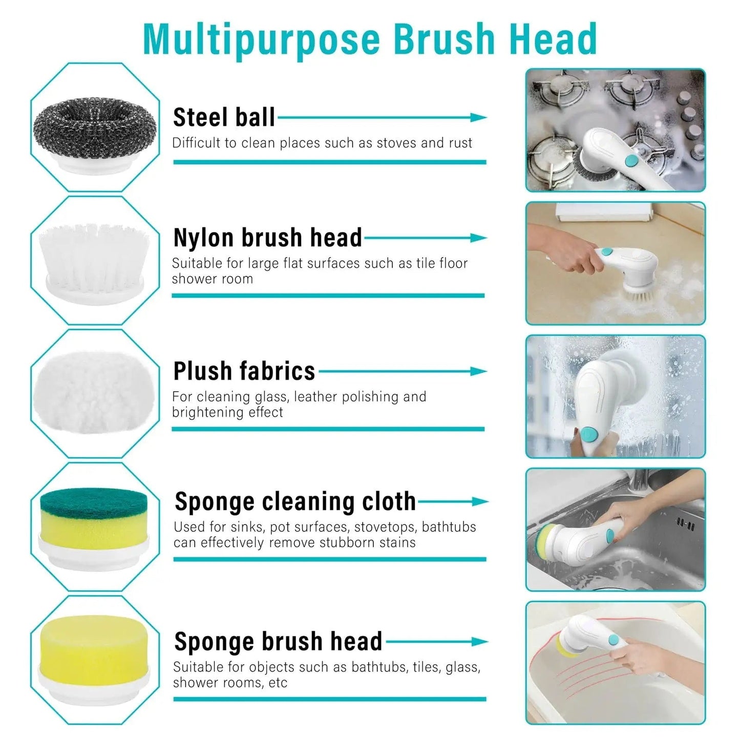 Brosse à vaisselle électrique multifonctionnelle pour la cuisine et la maison, outil de nettoyage pour baignoire, évier, salle de bain, carrelage, perceuse, ensemble de 5 têtes