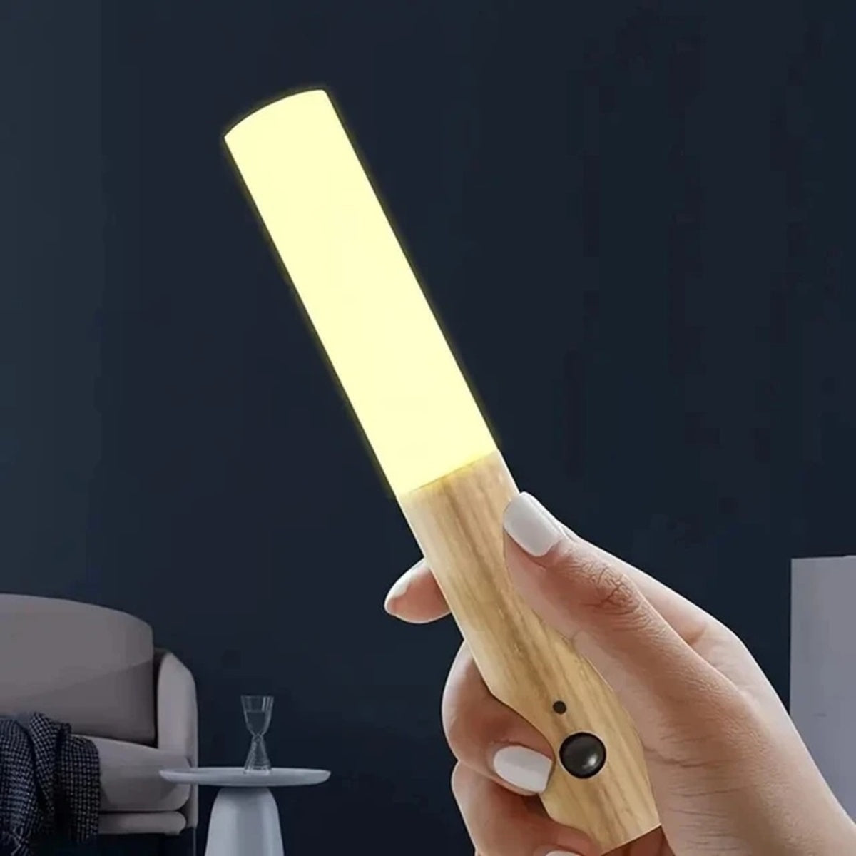Veilleuse à détecteur de mouvement – Applique murale LED rechargeable en bois