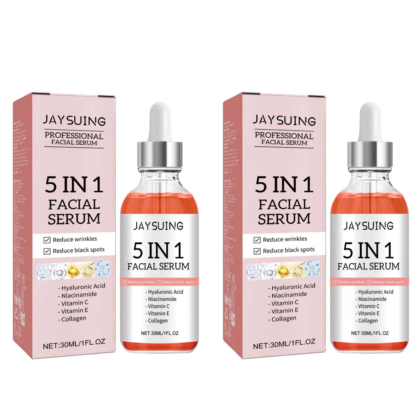 Sérum 5 en 1 pour le visage, estompe les ridules, raffermit la peau, resserre les pores, hydratant, éclaircissant, vitamine C, acide hyaluronique