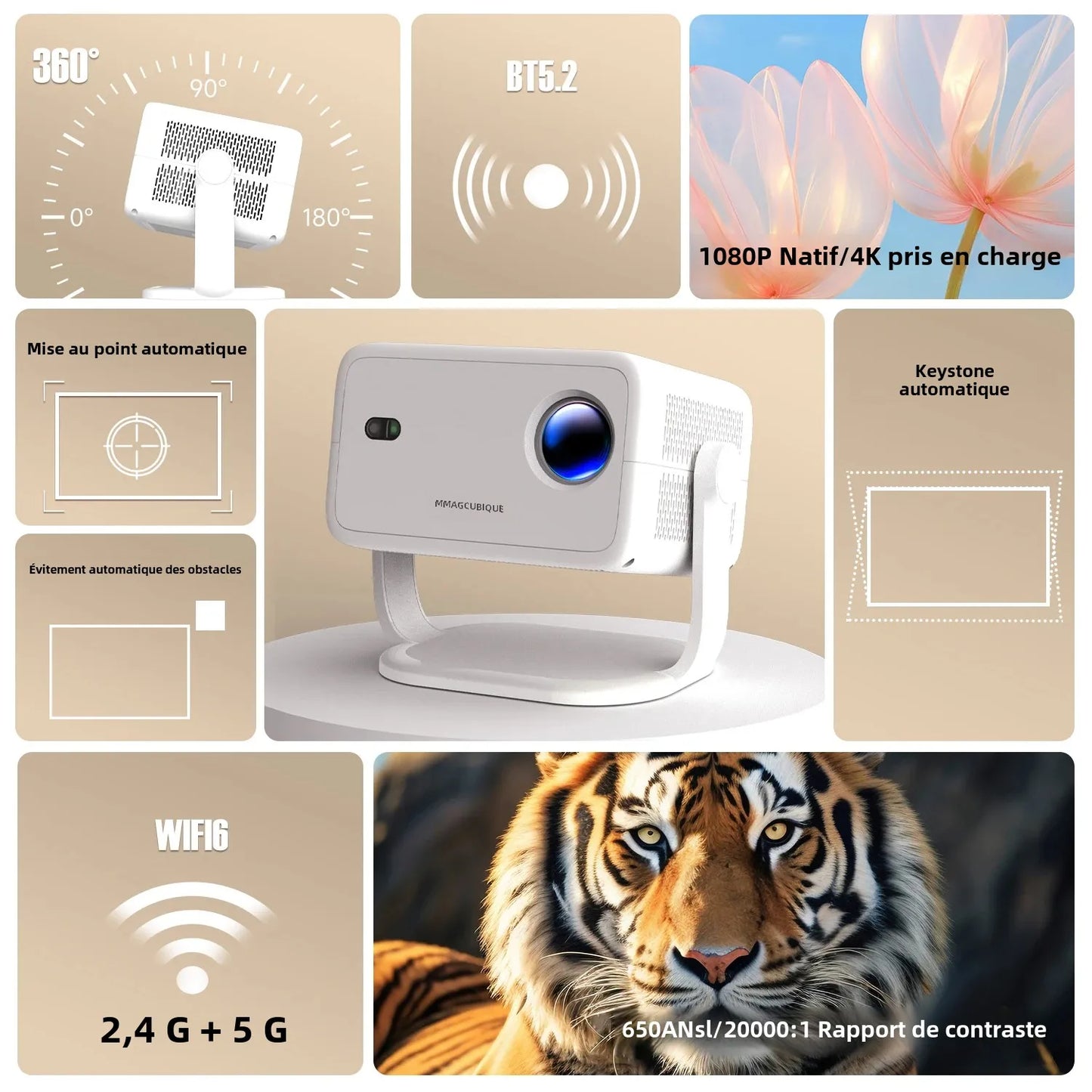 Magcubic – projecteur natif 1080P 650ANSI 4K Android11 L018, avec Correction automatique du Keystone, mise au point, Wifi6 BT5.2, film Portable pour l'extérieur