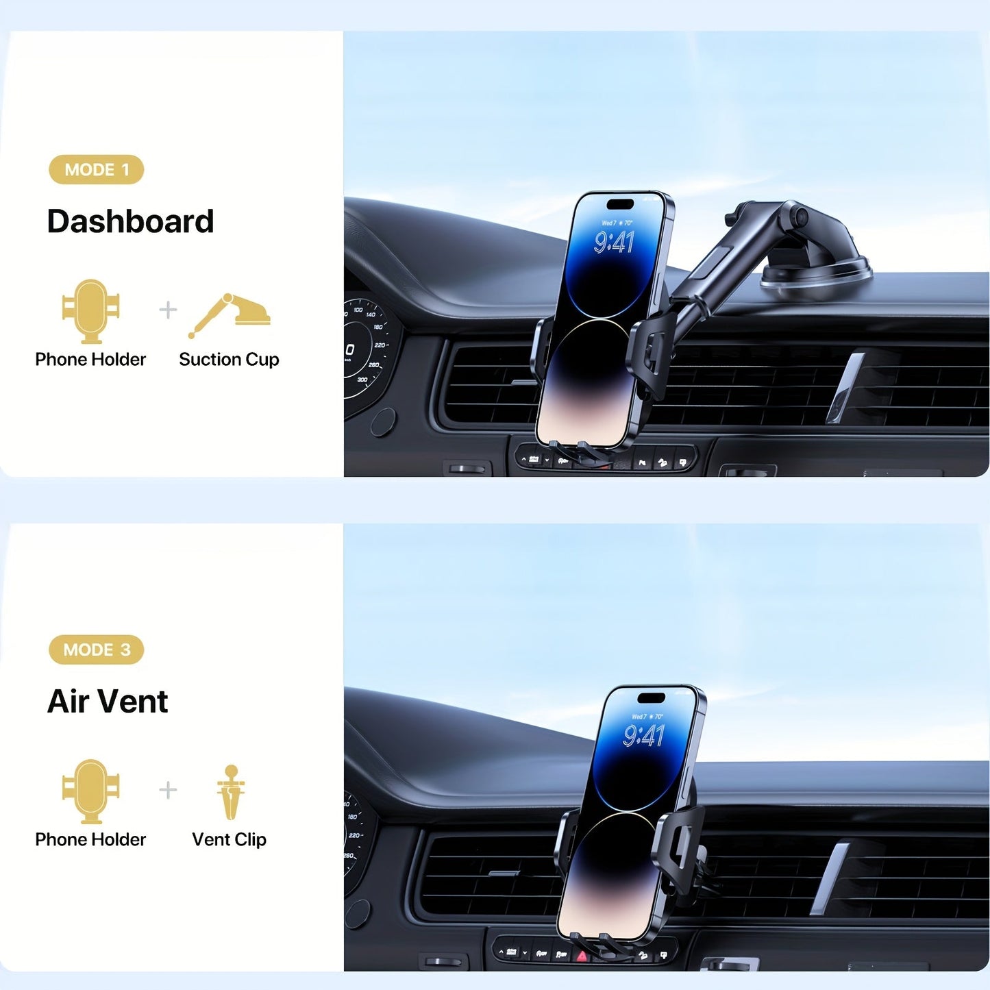 Miracase Universal Phone Holder For Car, Reliable Suction Hands-Free Car Phone Holder Mount, Automobile Cell Phone Holder Car For Dashboard Vent Fit For All Smartphones