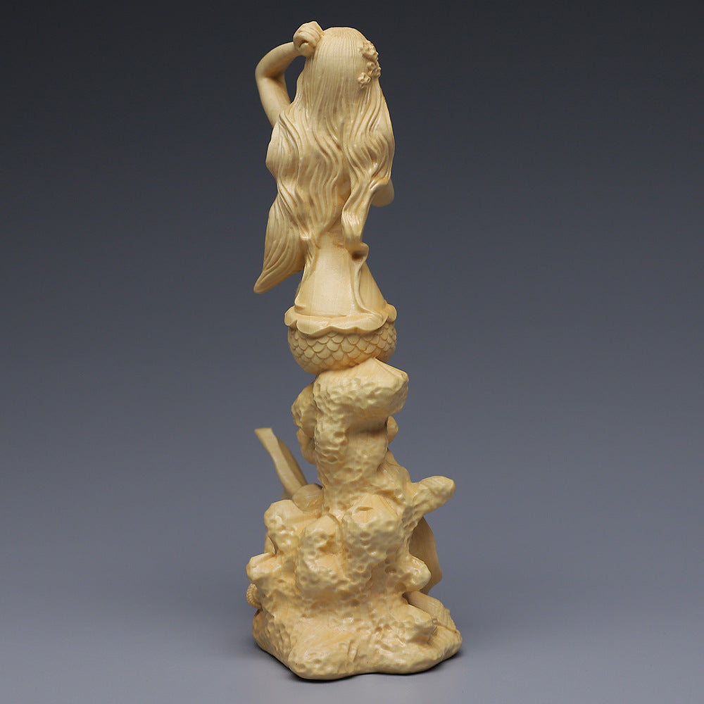 Poplar Carved Beauty Woman Ornament Handle