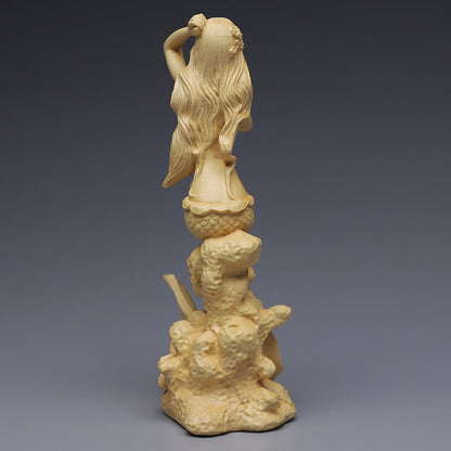 Poplar Carved Beauty Woman Ornament Handle