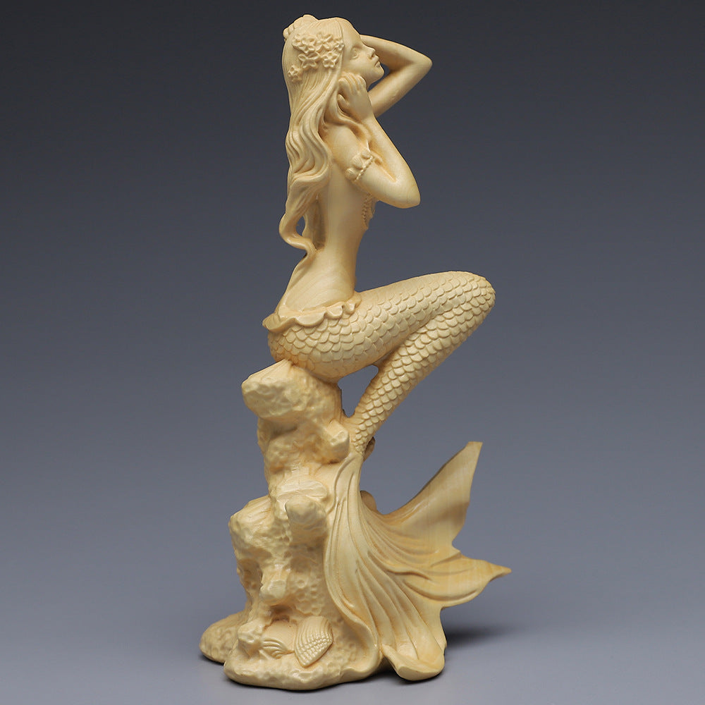 Poplar Carved Beauty Woman Ornament Handle