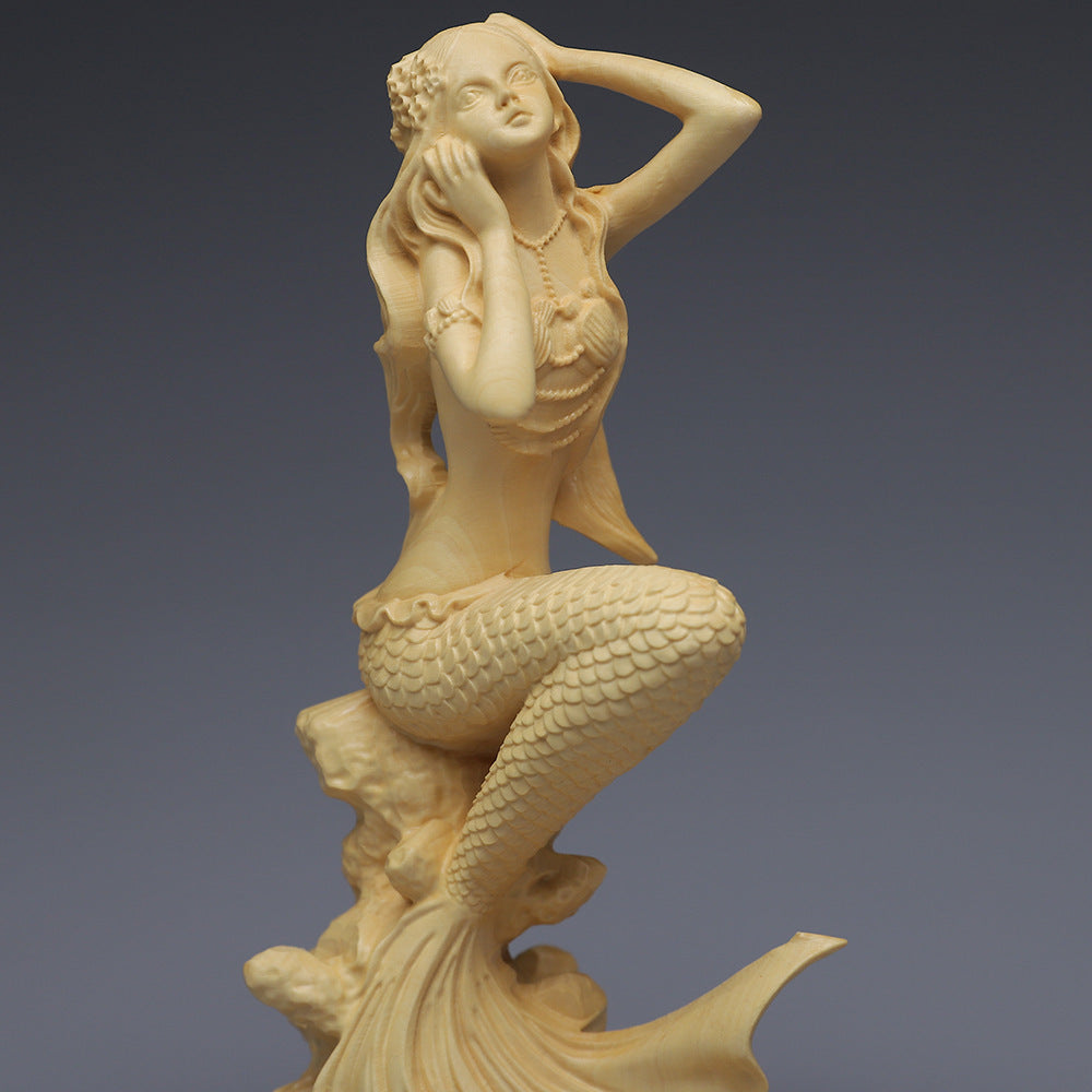 Poplar Carved Beauty Woman Ornament Handle