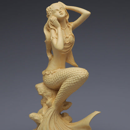 Poplar Carved Beauty Woman Ornament Handle