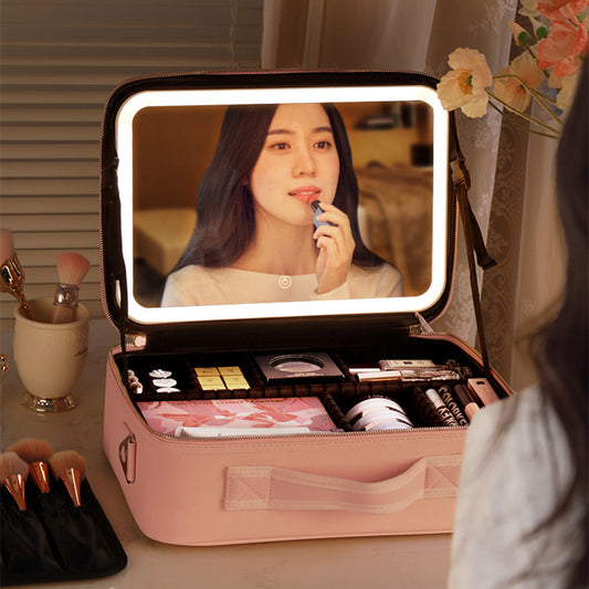 Portable Cosmetic Bag with Lighted 4K Mirror