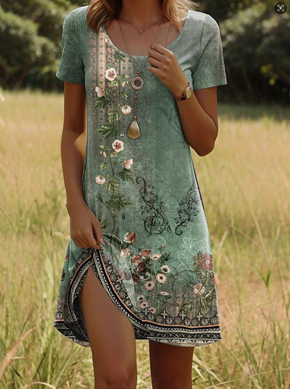 Printing Element Round Neck Short Sleeve Dress