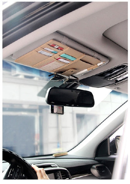 Car Sun Visor Organizer Clip – PU Leather Multifunctional Holder