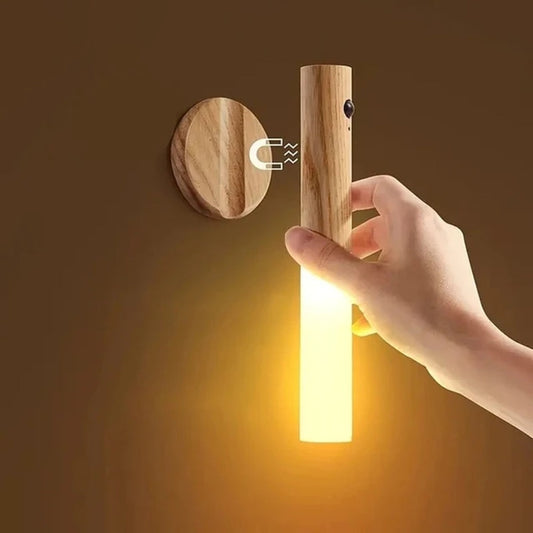 Veilleuse à détecteur de mouvement – ​​Applique murale LED rechargeable en bois