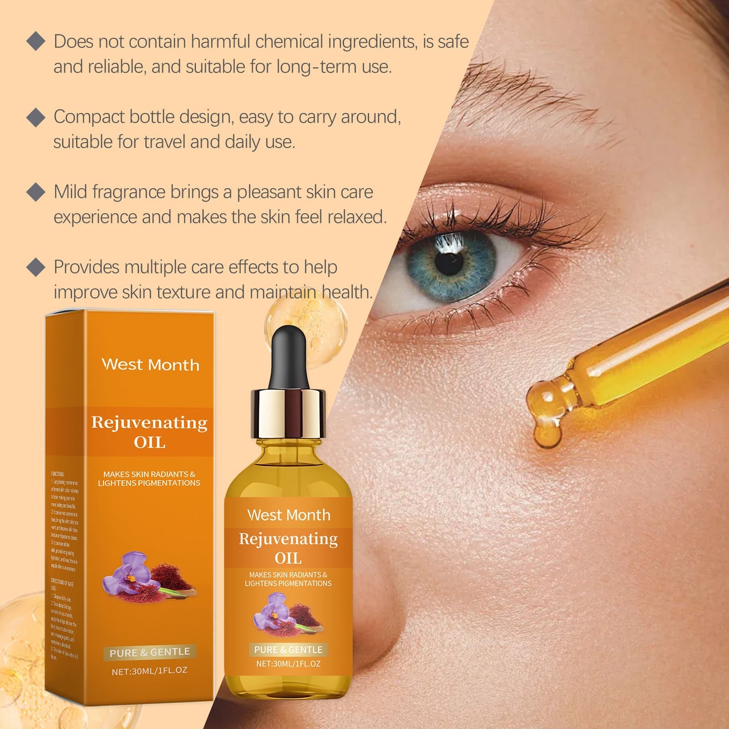 Sérum de safran Anti-rides, raffermissant, hydratant, lisse, adoucit, augmente l'élasticité de la peau, prévient la sécheresse, huile essentielle pour le visage