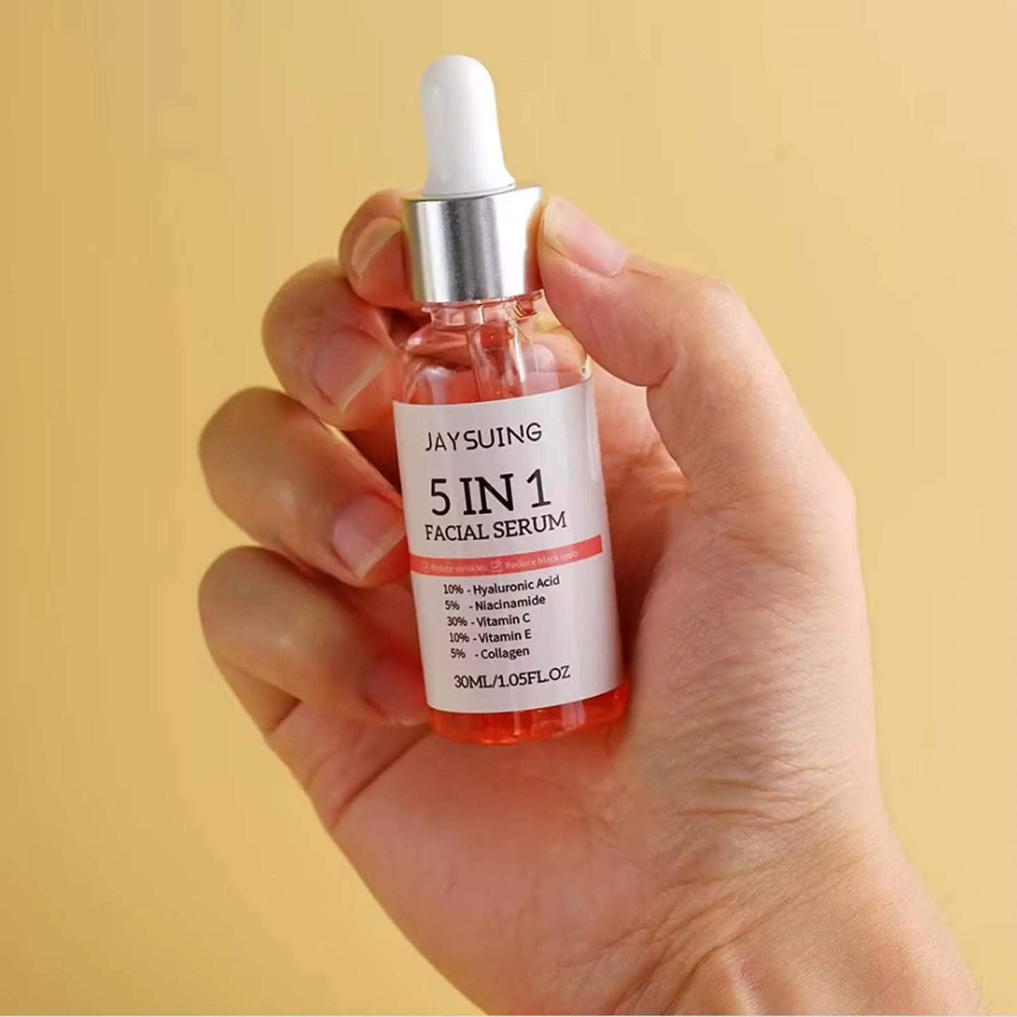 Sérum 5 en 1 pour le visage, estompe les ridules, raffermit la peau, resserre les pores, hydratant, éclaircissant, vitamine C, acide hyaluronique