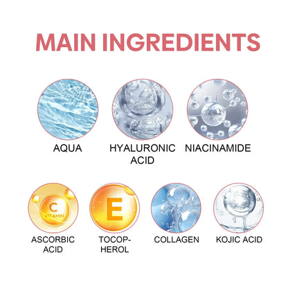Sérum 5 en 1 pour le visage, estompe les ridules, raffermit la peau, resserre les pores, hydratant, éclaircissant, vitamine C, acide hyaluronique