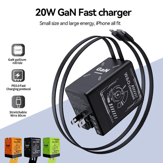 W&O 20W GaN Fast Charger with Type-C & Lightning Cable