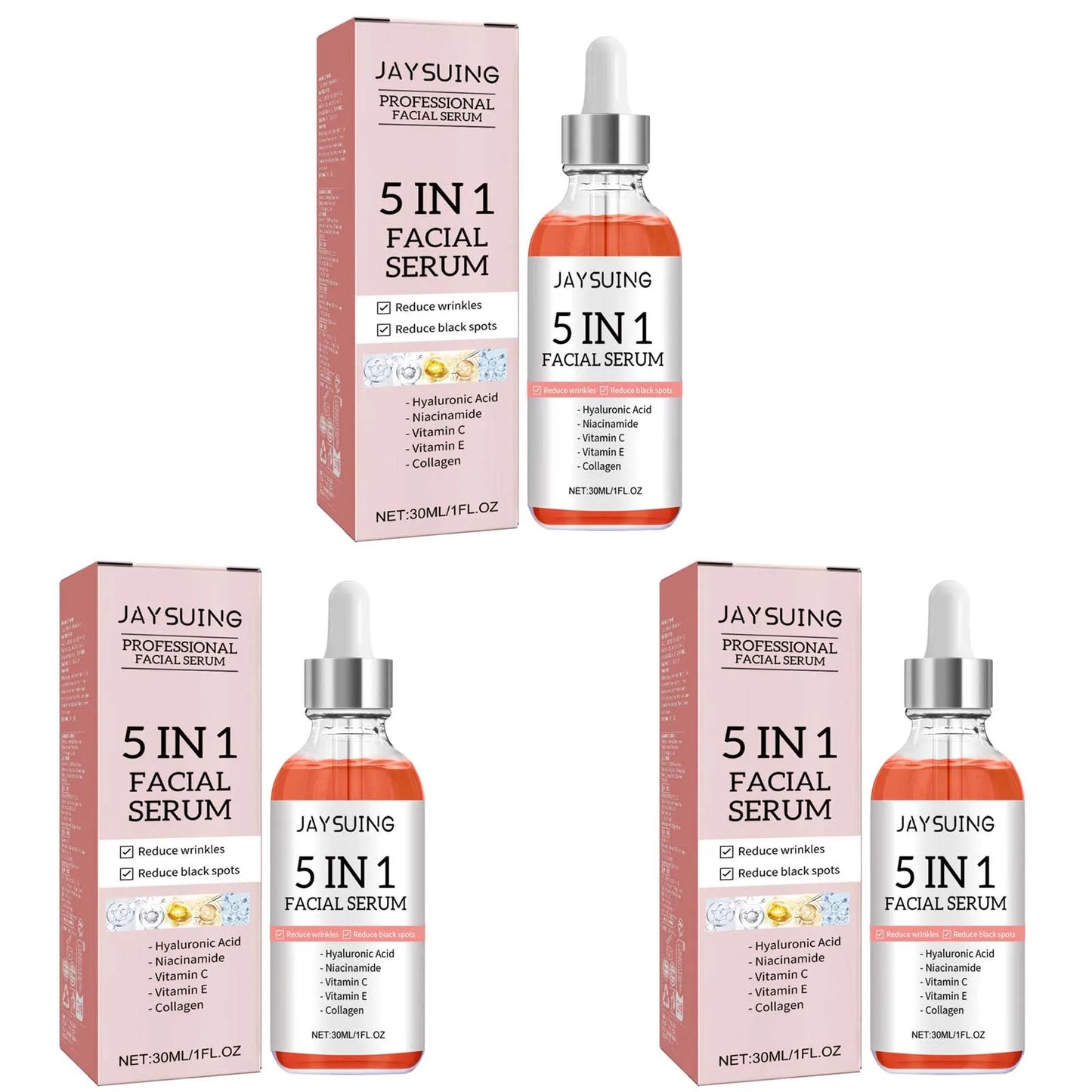 Sérum 5 en 1 pour le visage, estompe les ridules, raffermit la peau, resserre les pores, hydratant, éclaircissant, vitamine C, acide hyaluronique
