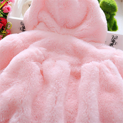 Veste d'hiver pour bébé fille, douce et mignonne, chaude, à capuche, oreilles de lapin, pull en laine, vêtements minimalistes pour enfants de 0 à 3 ans