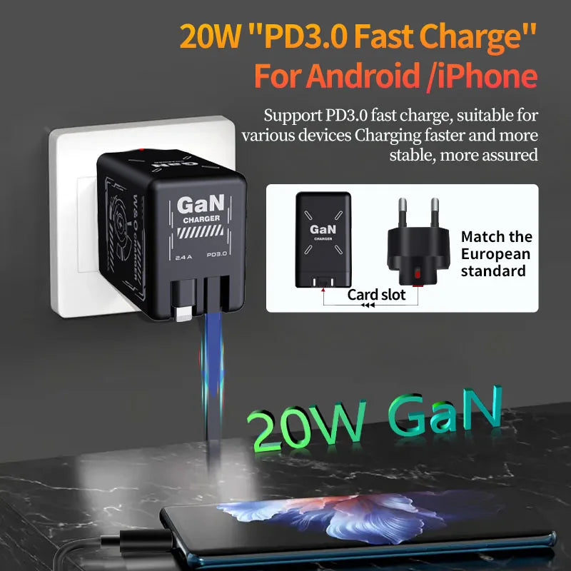 W&O 20W GaN Fast Charger with Type-C & Lightning Cable
