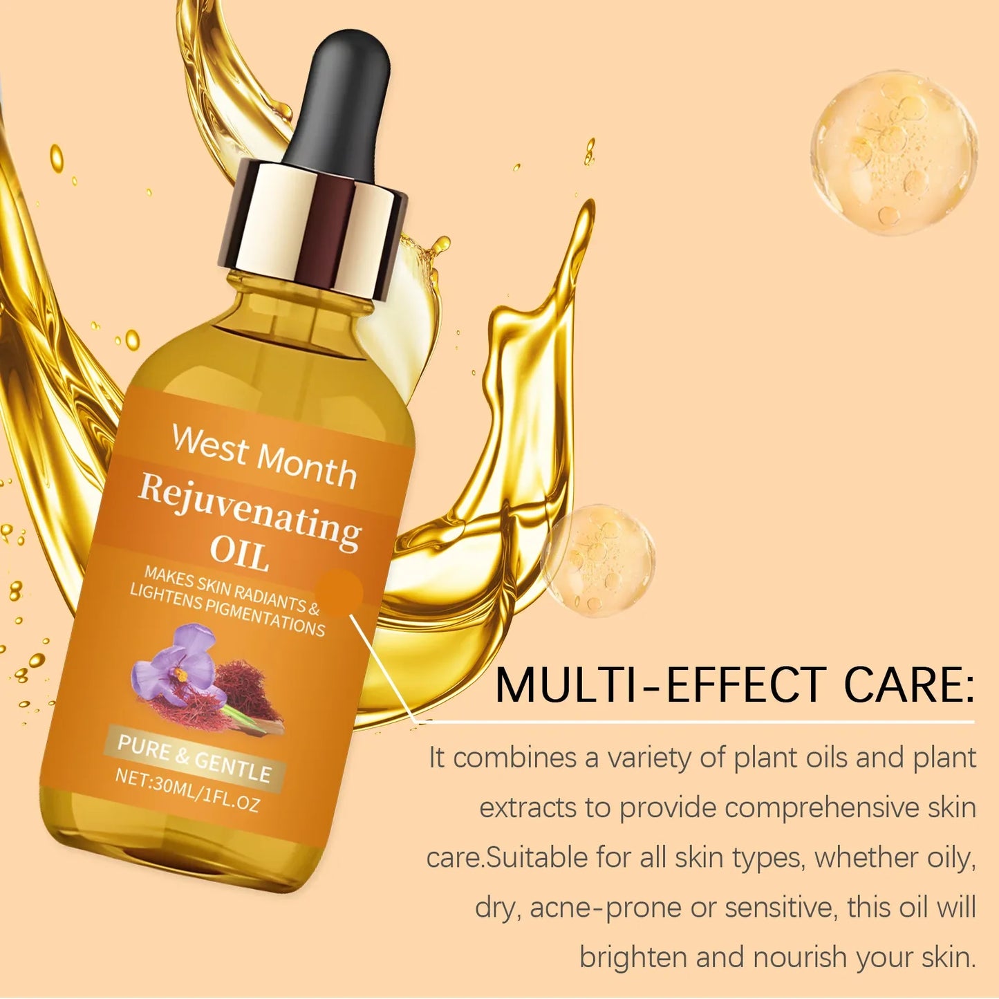 Sérum de safran Anti-rides, raffermissant, hydratant, lisse, adoucit, augmente l'élasticité de la peau, prévient la sécheresse, huile essentielle pour le visage