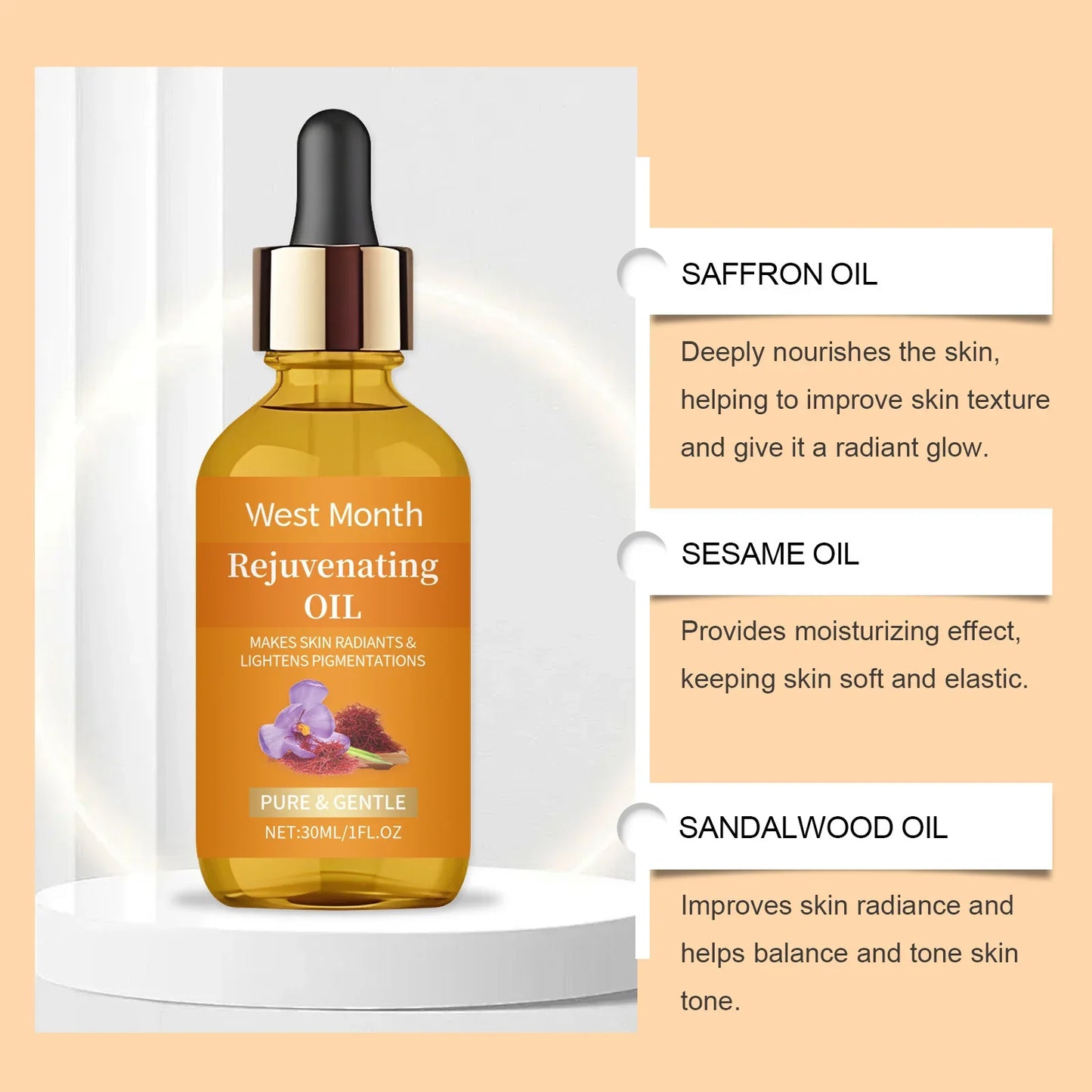 Sérum de safran Anti-rides, raffermissant, hydratant, lisse, adoucit, augmente l'élasticité de la peau, prévient la sécheresse, huile essentielle pour le visage