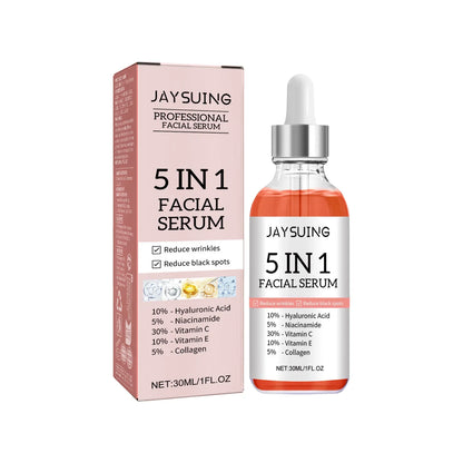 Sérum 5 en 1 pour le visage, estompe les ridules, raffermit la peau, resserre les pores, hydratant, éclaircissant, vitamine C, acide hyaluronique