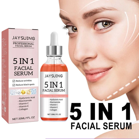 Sérum 5 en 1 pour le visage, estompe les ridules, raffermit la peau, resserre les pores, hydratant, éclaircissant, vitamine C, acide hyaluronique