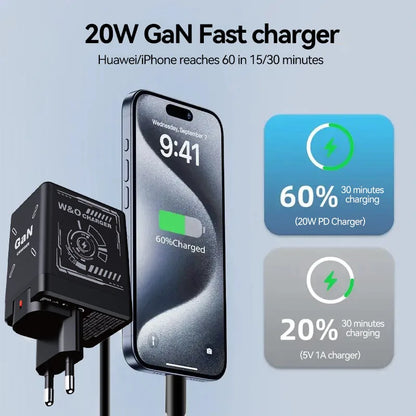 W&O 20W GaN Fast Charger with Type-C & Lightning Cable