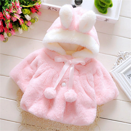 Veste d'hiver pour bébé fille, douce et mignonne, chaude, à capuche, oreilles de lapin, pull en laine, vêtements minimalistes pour enfants de 0 à 3 ans