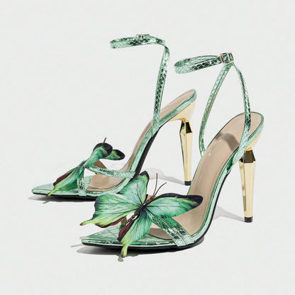 Women's Three-dimensional Butterfly Decorative Electroplated Stiletto Heel Sandals
