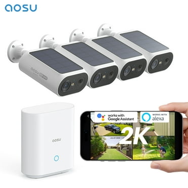 Caméras de sécurité solaires AOSU sans fil pour l'extérieur, installation DIY en 2 minutes, caméras sans abonnement pour système de sécurité domestique, stockage local, vision nocturne couleur 2K pour la surveillance, WiFi 2,4 et 5 GHz, kit 2 caméras